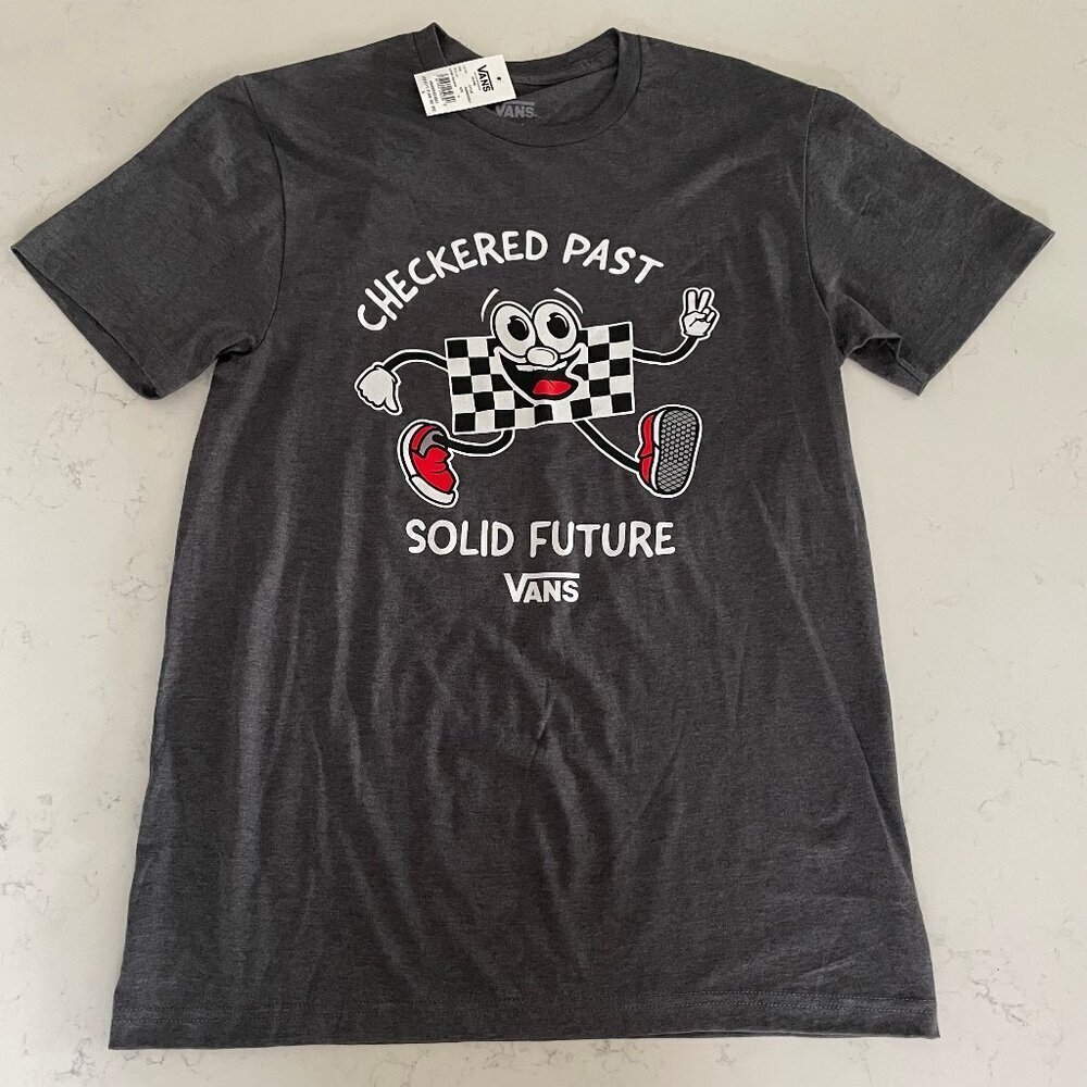 Vans Solid Future SS Skater Graphic T Shirt Heather Graphite Blk Wht Sz S NWT